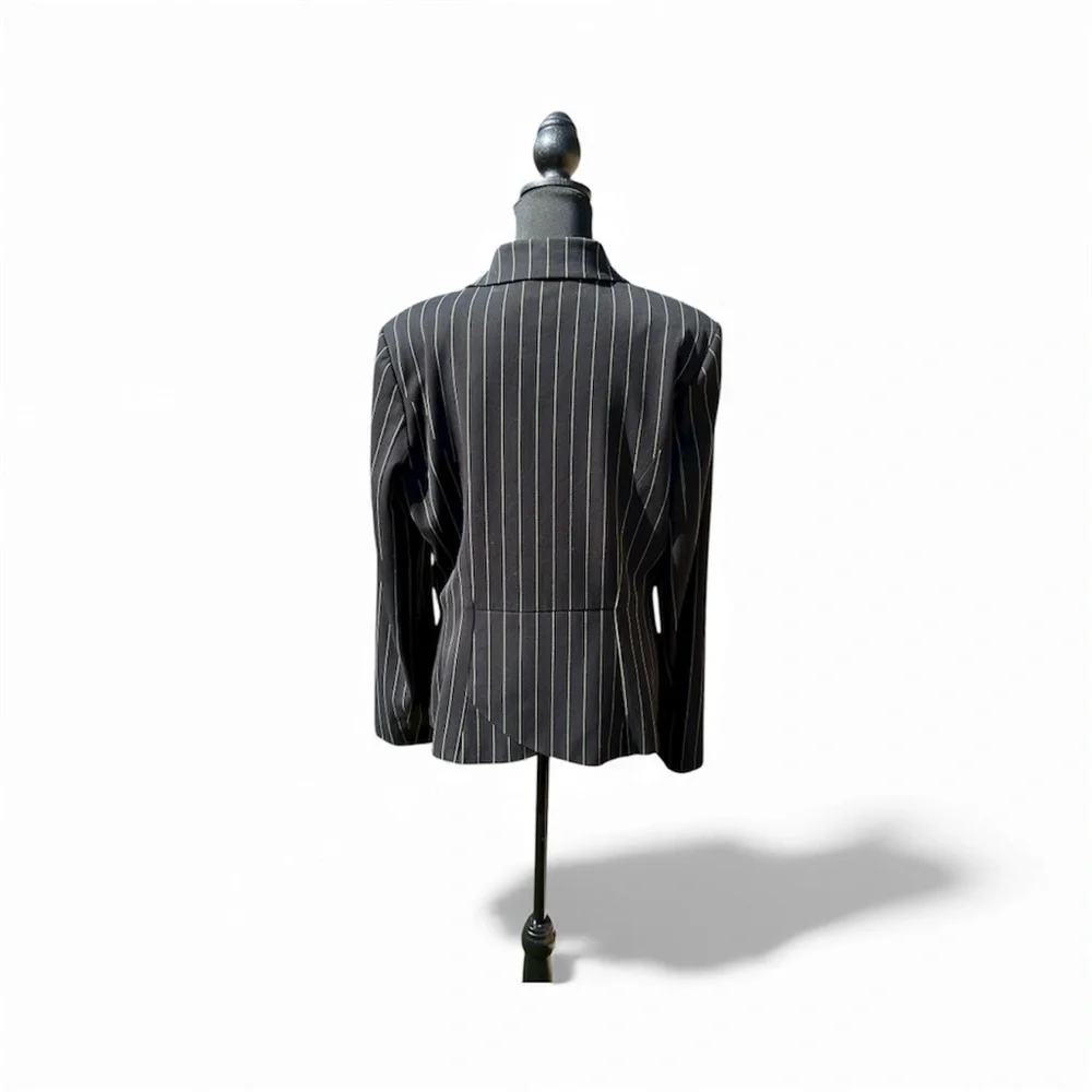 Black Green Pin Striped pants suit by Metro style Blazer S14T Pants S10T w belt - Picture 4 of 6